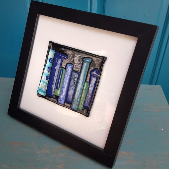 Art Glass Hand Blown Glass Artist Made Framed Wall Art Wall Hanging Fused Glass - Picture 3 of 16